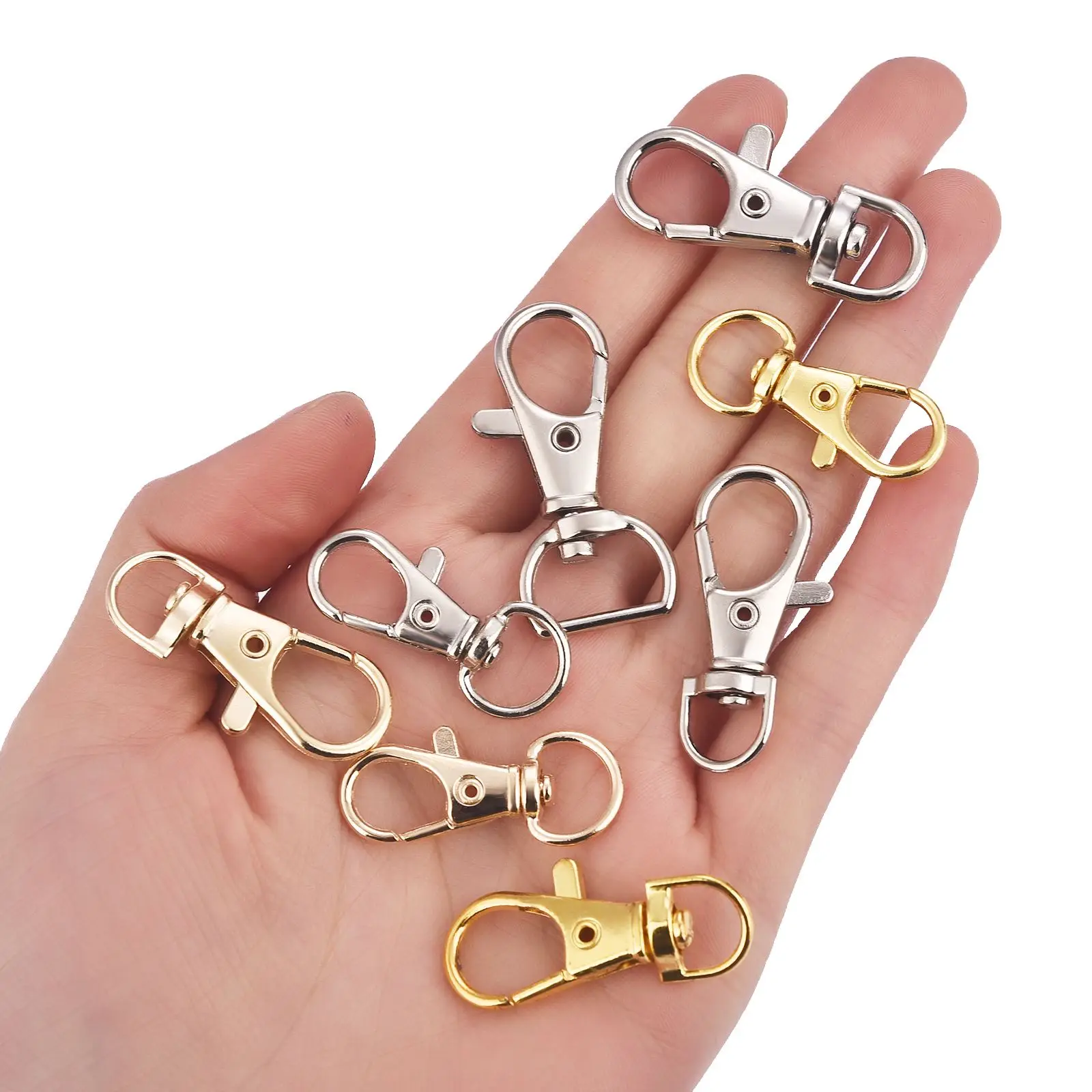 10pcs Gold Silver Plated Lobster Clasp Hooks Split Key Ring Swivel Connector Carabiner DIY Handcrafts Sewing Accessories