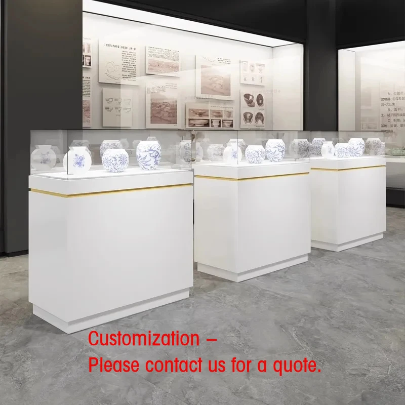custom.Customizable Company Exhibition Hall Showcase Paint Booth Museum Display Cabinet Jewelry Jade Glass Island Counter Shop D