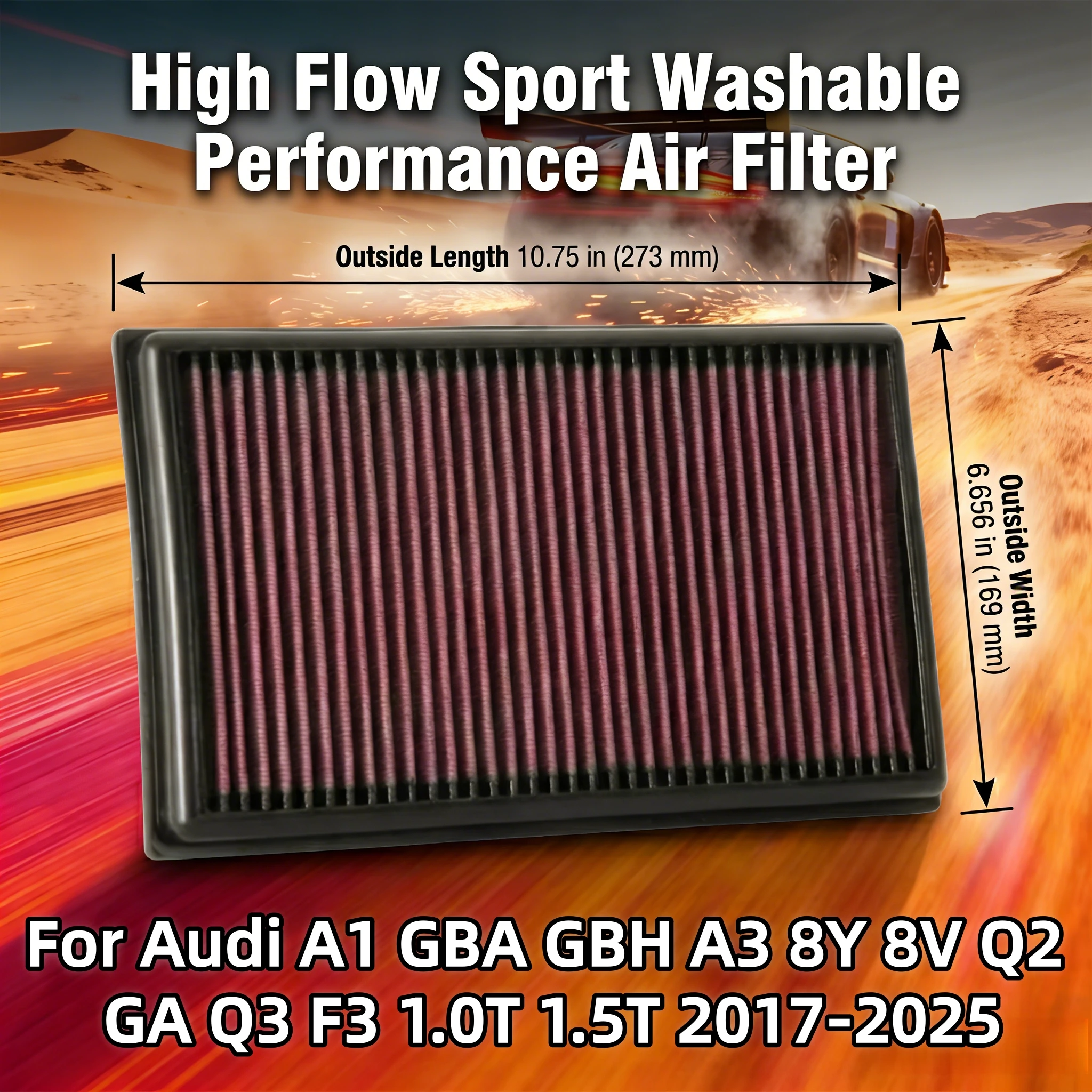 High Flow Sport Washable Replacement For Audi A1 GBA GBH A3 8Y 8V Q2 GA Q3 F3 Air Filter 1.0T 1.5T 2017-2025 33-3111 5Q0129620E