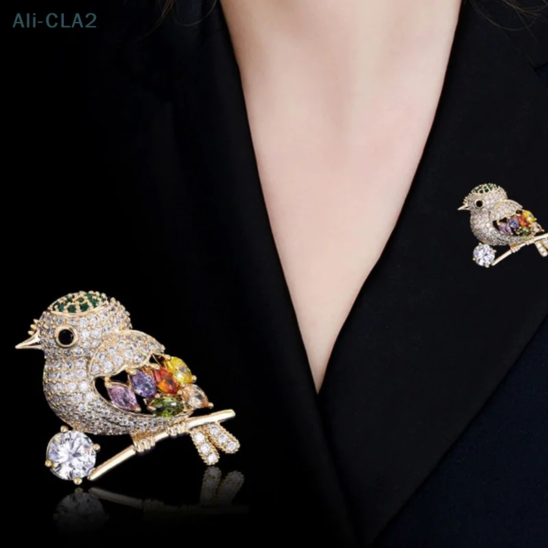 Fashionable Zircon Magpie Bird Brooch Range Cute Anti Glare High-end Feeling, Personalized Suit, Colorful Pin Brooch Accessories