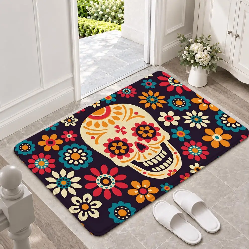 art Dia De Muertos Floor Mat Doormat Non-Slip Floor Mat Rug for Bathroom Kitchen Entryway Indoor Outdoor Home Decor