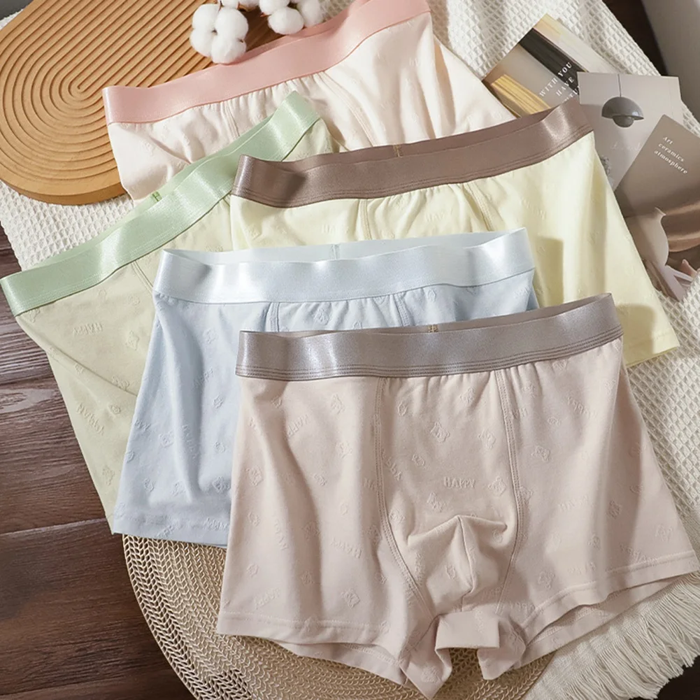 Men Cotton Soft Calcinha Jacquard Boxer Short Couple Life Underwear Extreme Men's PantiesSimple Sleepwear Trunk Men's Underpants
