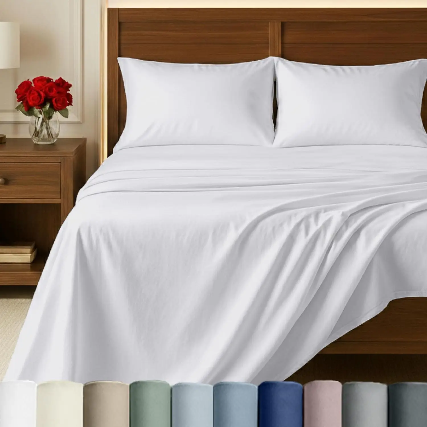 

Комплект постельного белья Queen Size из египетского хлопка - с глубокими карманами, мягкий сатин, дышащие и прочные белые простыни