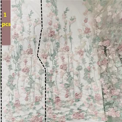 Price for 1pcs Applique Pink Green Twigs Embroidery Beads Lace Fabric Large Applique High End Customized Dress Accessories W023