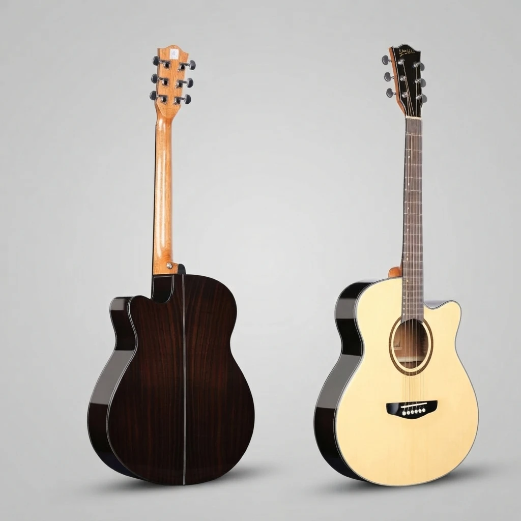 Cutaway Steel‑String Acoustic Guitar, Gloss Natural Top Dark Wood Back Sides, 6‑String Folk Guitar for Practice Small Live Shows