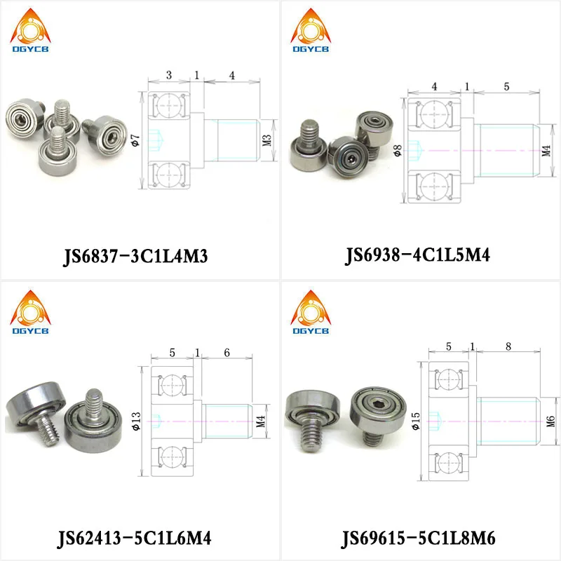 

1pcs 8mm Diameter 693 Threaded Bearing 8xM4 Metal Screw Bearing JS6938-4C1L5M4 8mm OD Stainless Steel Bolt Cable Pulley Screw M4