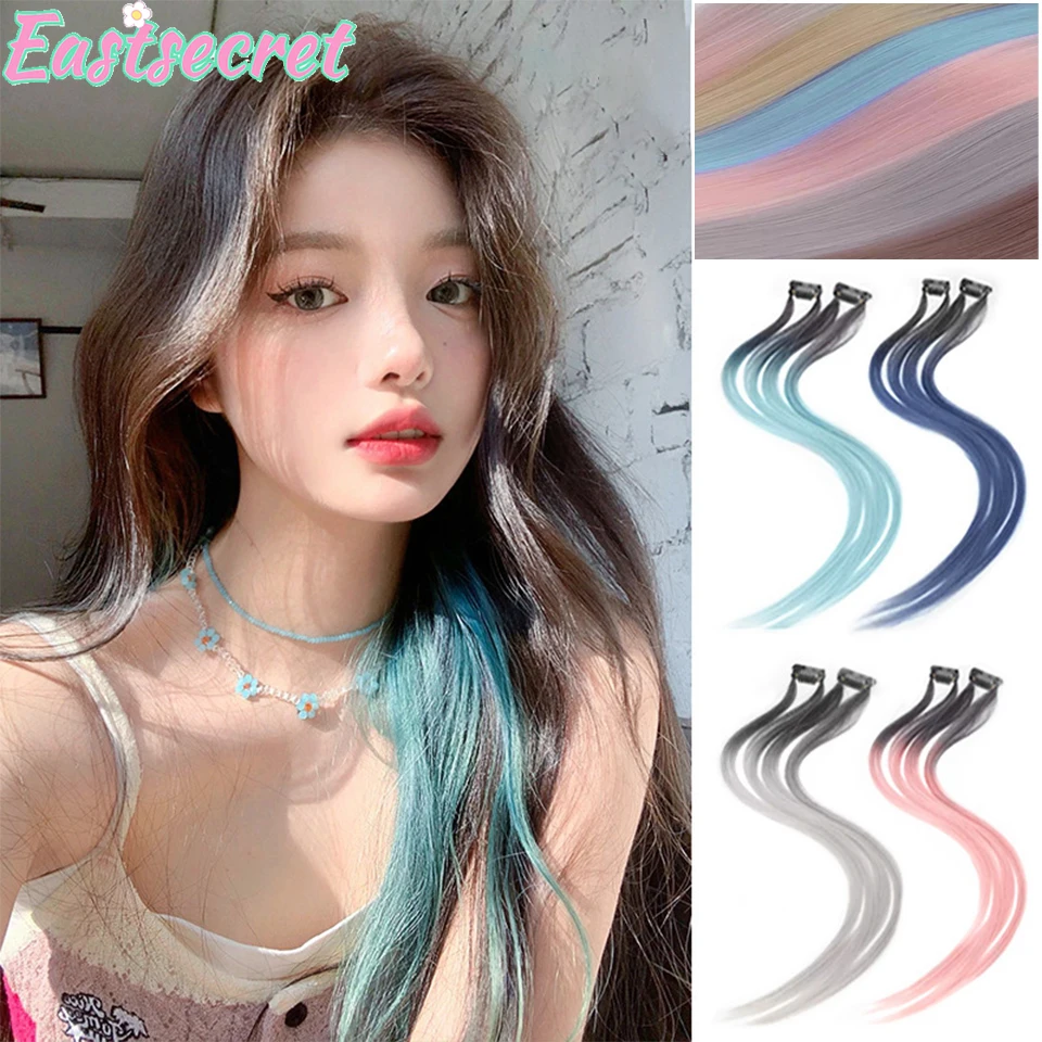 EASTSECRET Synthetic Colored Clip In One Piece Straight Colorful Rainbow Hair Extensions 22 Inch Hairpieces