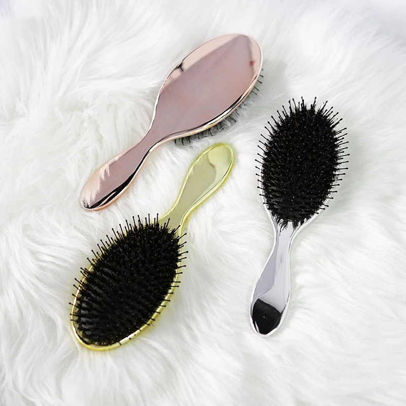 Luxury Air Cushion Comb Gold And Silver Boar Bristle Paddle Hair Brush Oval Anti Static Massage Hair Comb Hairdressing Tool