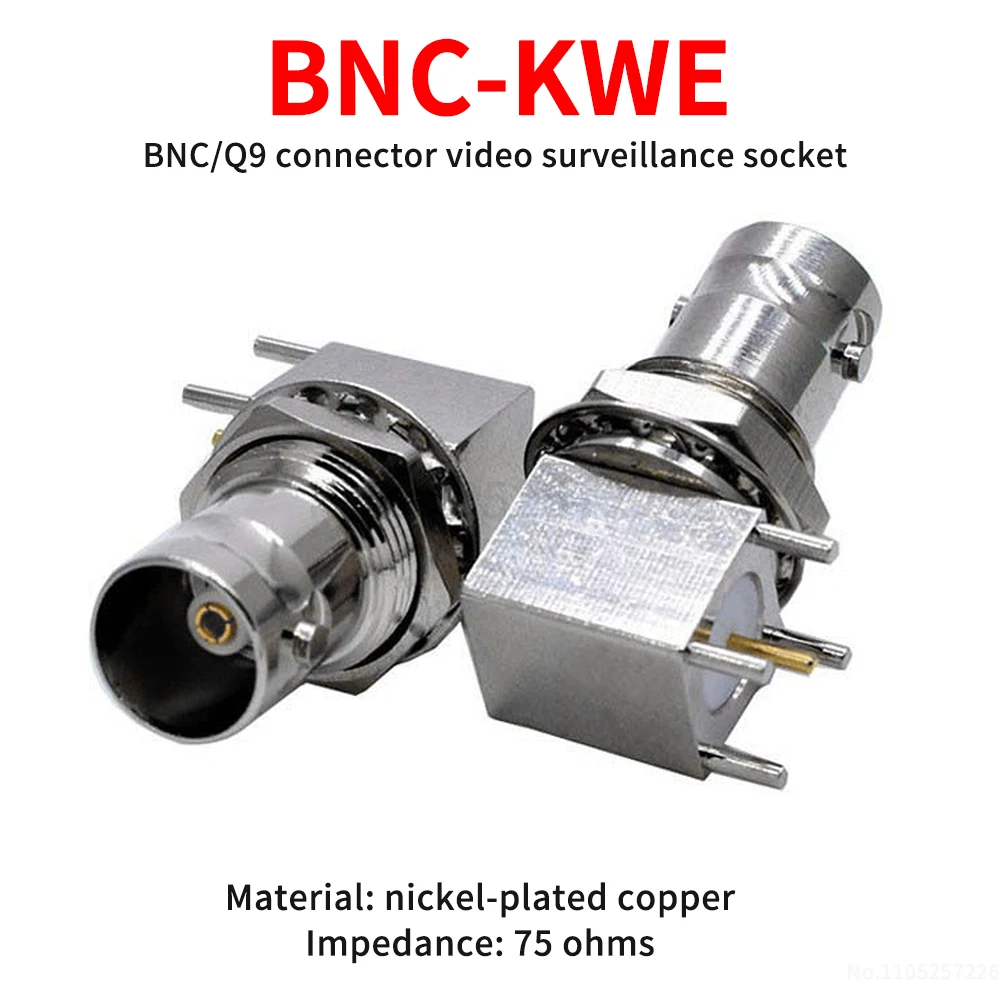 BNC-KWE solder-to-board socket 75 ohms PCB copper BNC / Q9 connector CCTV socket angled (1 pcs)