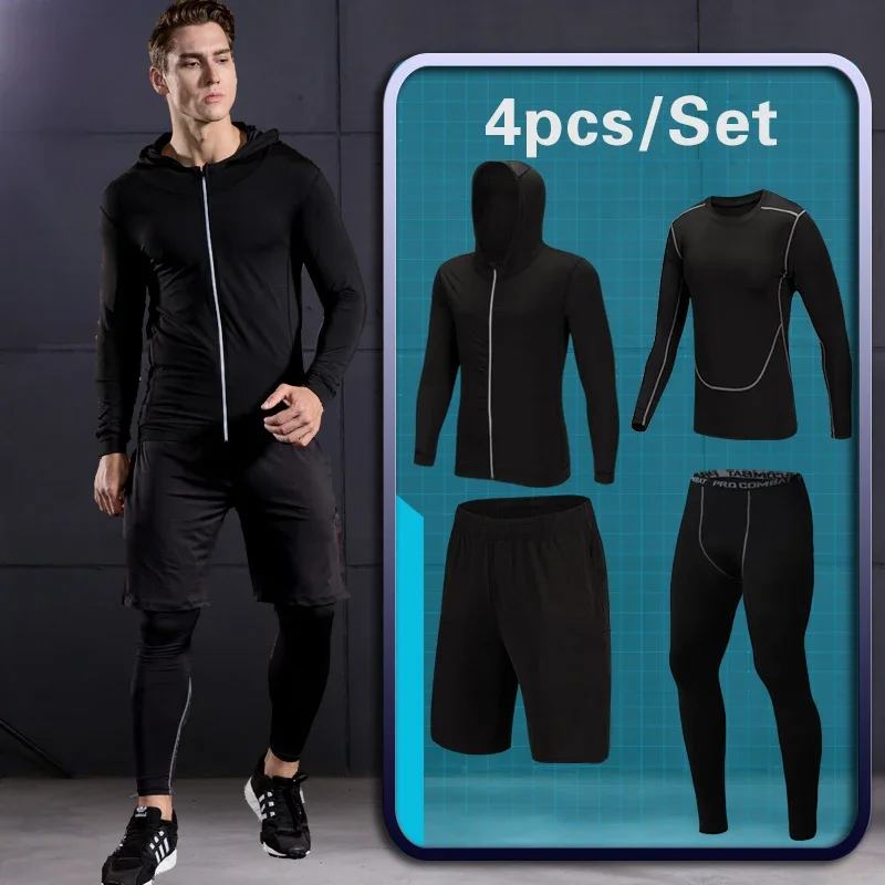 Men\'s Sports Suit Compression Tracksuit Fitness Gym Clothes For Jogging Sets Running Sportwear Training Exercise Workout Tights