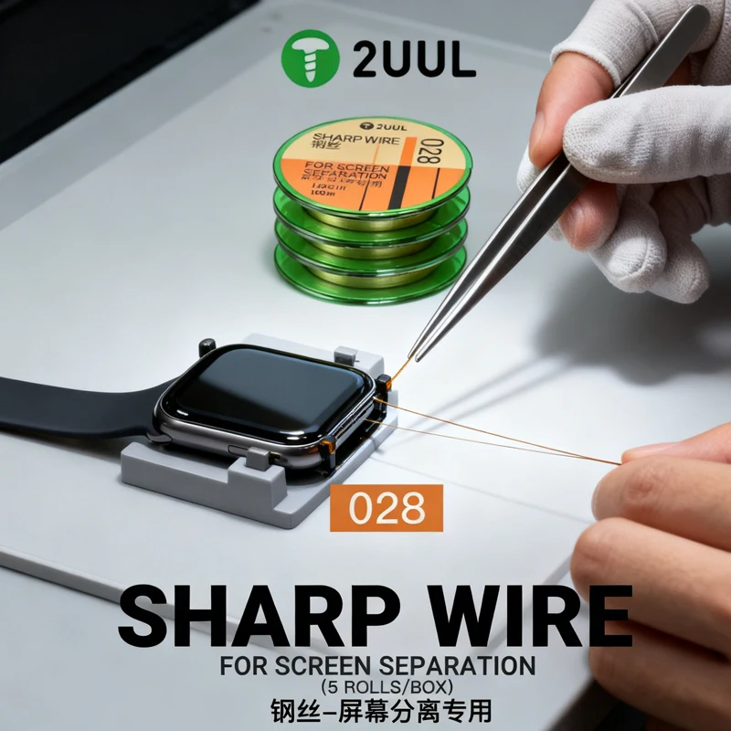 

2UUL Screen Separation Wires Set 5 Rolls 100m Each, for Curved Flat Mobile Phone Tablet & Watch Display Repair Tool Kit