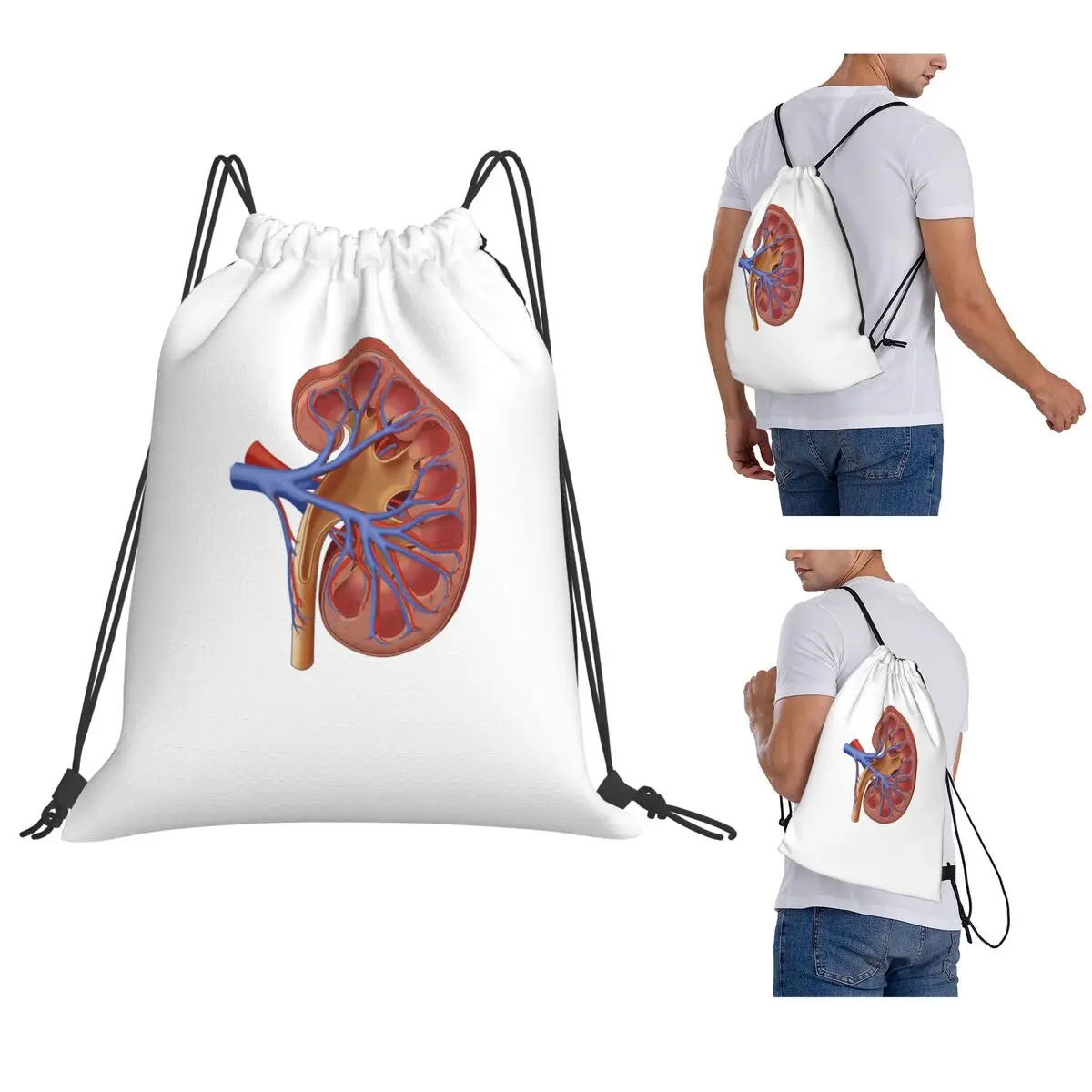 Medical Illustration Of Kidney Anatomy Backpacks Multi-function Drawstring Bags Sundries Bag Book Bags for Travel Students