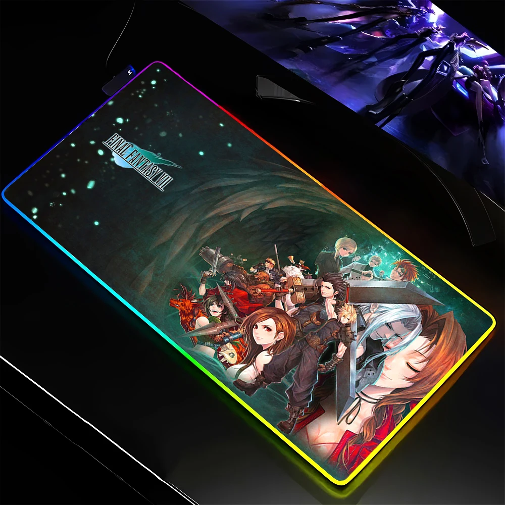 RGB Mouse Pad Game Finals Fantasy Tifa Aerith LED Gaming Mousepads Large Desk Mat PC Gamer Luminous XXL Mice Mats With Backlight