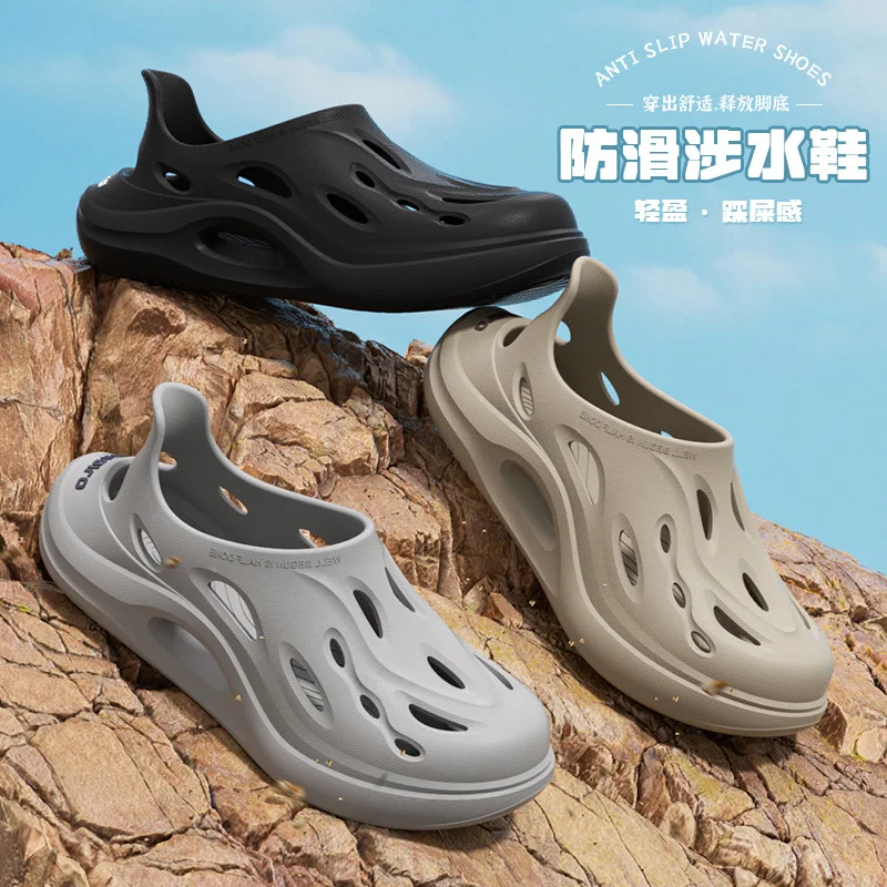 New Arrival Stink-Free Thick Soles Slides for Men Summer Outdoor Wear Non-Slip Breathable Driving Sandals with Toe Protection