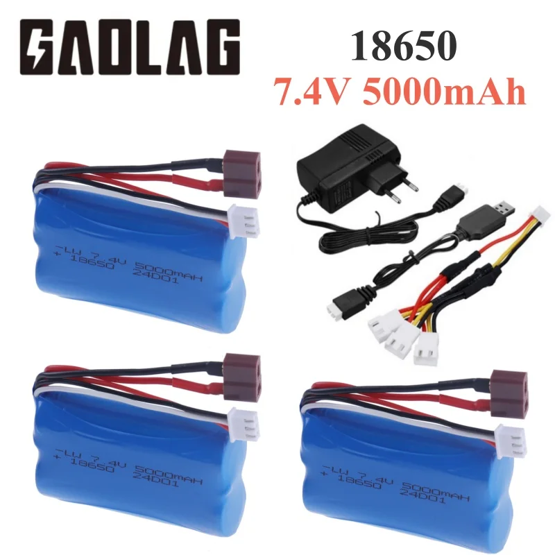 Wltoys 용 7.4V 5000mAh 18650 Lipo 배터리 SCY-16101 용 리튬 이온 배터리 16102 16103 16104 JJRC Q130 RC 트럭 예비 부품 Wltoys