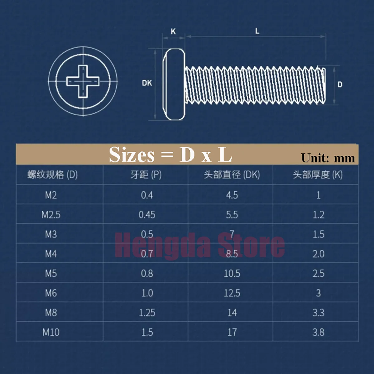 M2 M2.5 M3 M4 M5 M6 M8 M10 304 Stainless Steel Phillips Chamfered Large Flat Head Screw Furniture Connecting Bolts Joint