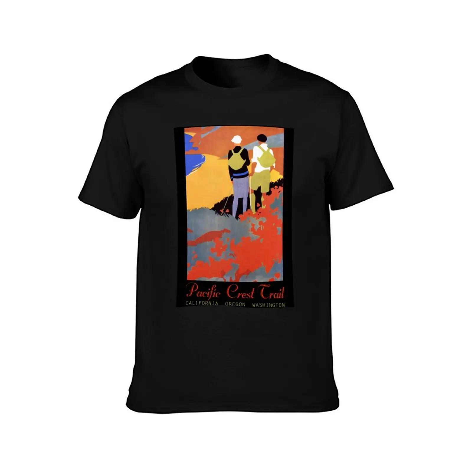 Art Deco Pacific Crest Trail hiking vintage travel poster T-Shirt Work Basic Short Sleeve Top T-Shirt
