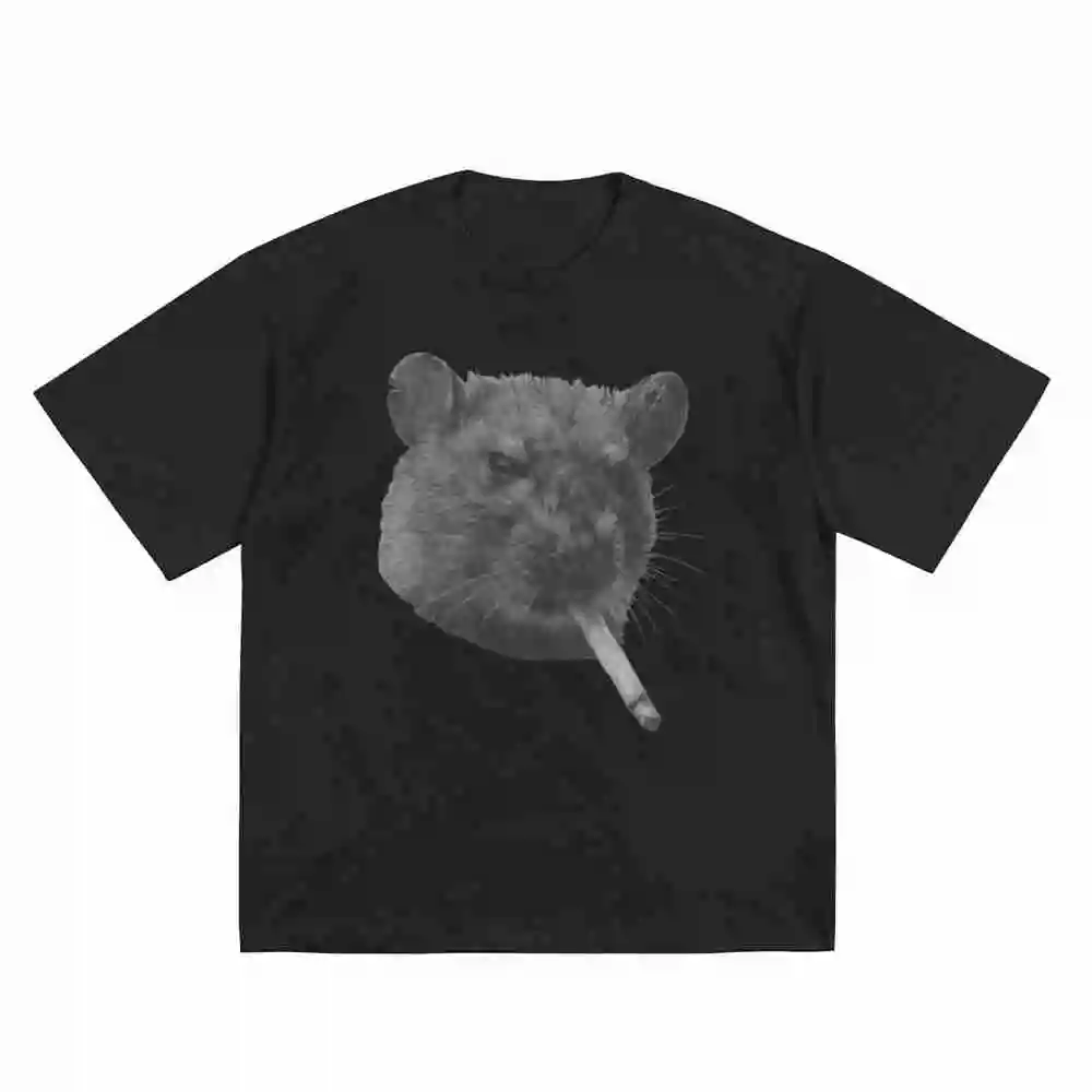 Rat Smoking Urban Grunge Rodent Dark Humor Streetwear Alt Fashion Meme Aesthetic Short Sleeve Tee 100% Cotton T-Shirt