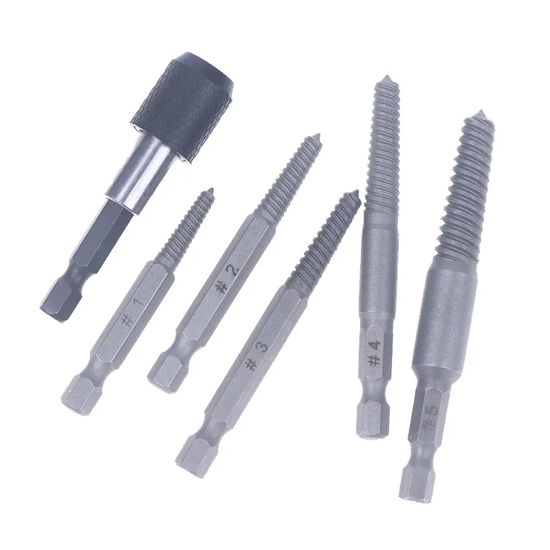 Alat Ekstraktor Sekrup Rusak 6-Piece, Ekstraktor Sekrup Ulir Rusak, Alat Penghilang Sekrup Ulir Rusak dengan Gagang Hexagonal Elektrik