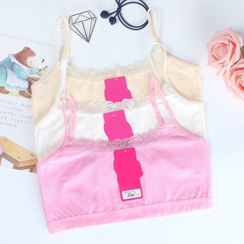 Girls Thin Strap Solid Color Underwear Top Student Girl Underwear Summer Vest-style Small Sling Bra Teens Training New Dropship