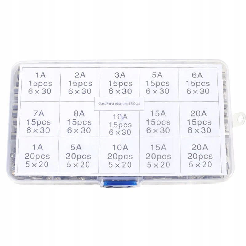 Glass Fuse Set Quick Blow Glass Tube Fuse Assorted Kits Fuses 250pcs