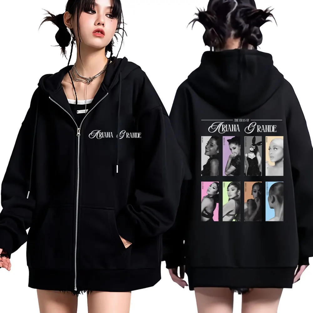 Customization Singer Ariana Grande Fashion Album Cover Tour Zip Up Hoodie Men Women Fashion Jacket Coat Loose Casual Hip-hop Zip