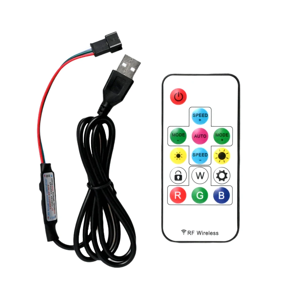 WS2812B USB 5V Mini RGB LED Controller + 14Keys Wireless RF Remote Control for WS2812 Dream Color Addressable LED Pixel Strip