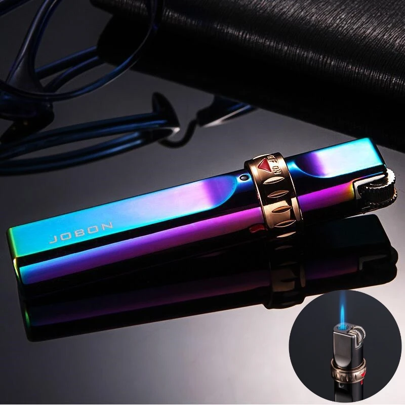 JOBON Jet Metal Windproof Stripe Turbo Torch Gas Lighter Flint Grinding Wheel Lighter Butane Cigar Cigarette Accessories Gift