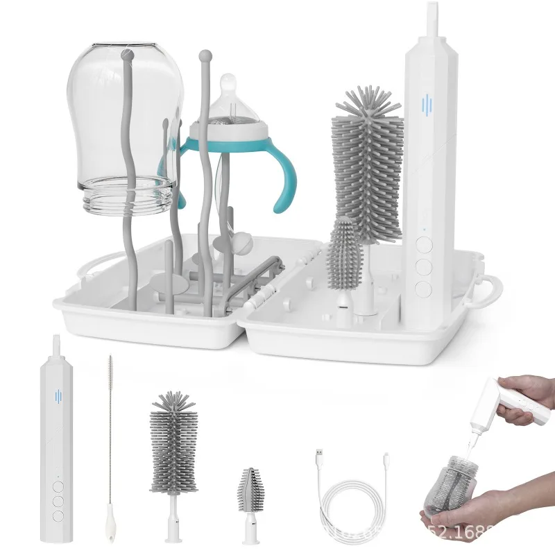 Cepillo eléctrico para taza de agua, herramienta de limpieza de silicona multifuncional portátil, resistente al agua, cepillo de limpieza de botellas infantiles, venta al por mayor
