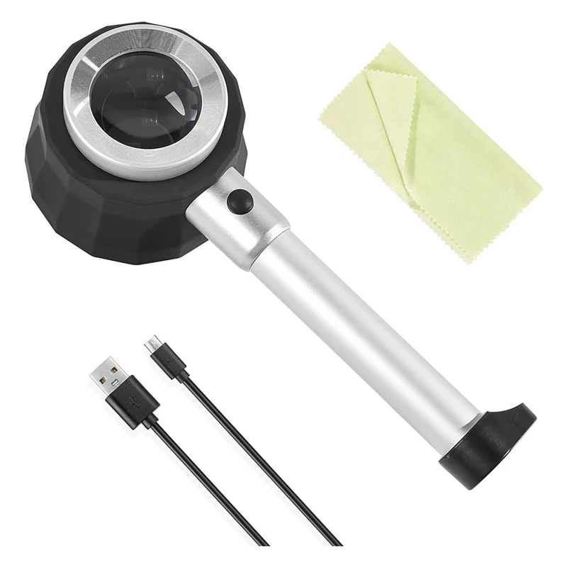 

Hot-A39R-45X Magnifying Glass Magnifier LED Light Jewelry Magnifier Lens With Measuring Scale Optical For Close Work Coin Jewelr