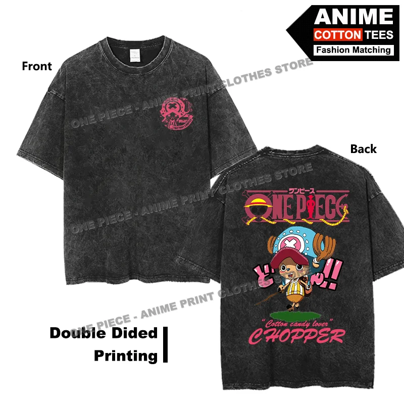 

Anime One Piece -Cute Chopper T-shirt Double Sided Print Clothing y2k Street styl Men Women Short Sleeve Retro Cotton Loose Tees