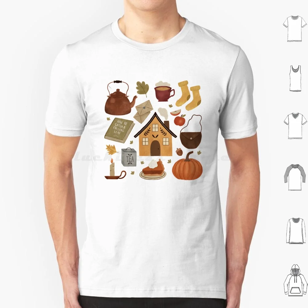 Autumn Cottage Days T Shirt Cotton Men Women DIY Print Autumn Autumnal Fall Cottage Cozy Teapot Tea Kettle Pumpkin Tea Tea