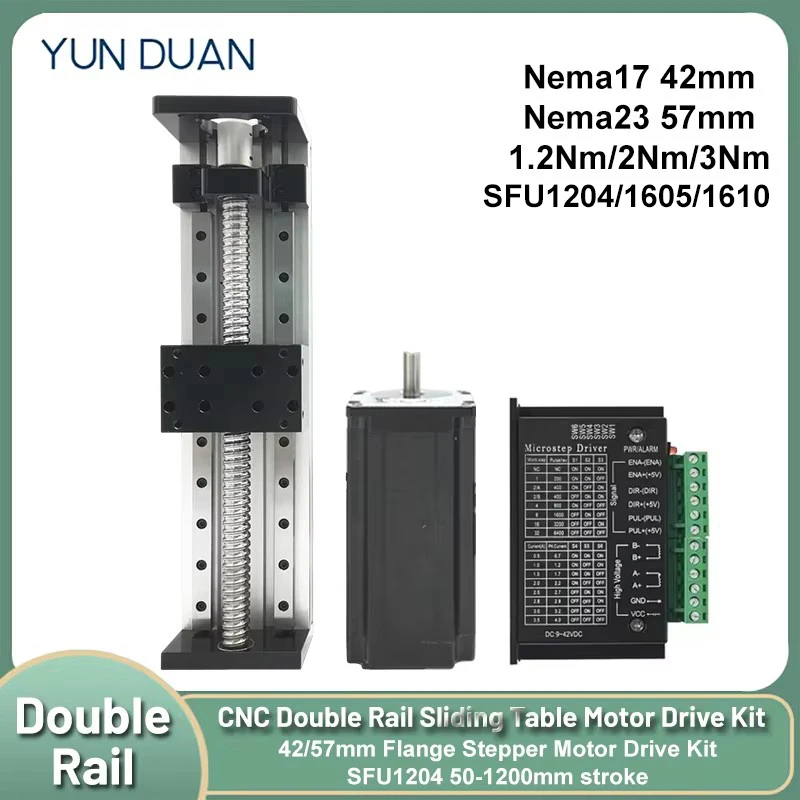 Double Rail Sliding Table Driver Kit CNC Ball Screw Sliding Table SFU1204/1605/1610 CNC XYZ Axis Linear Actuator Max 60KG