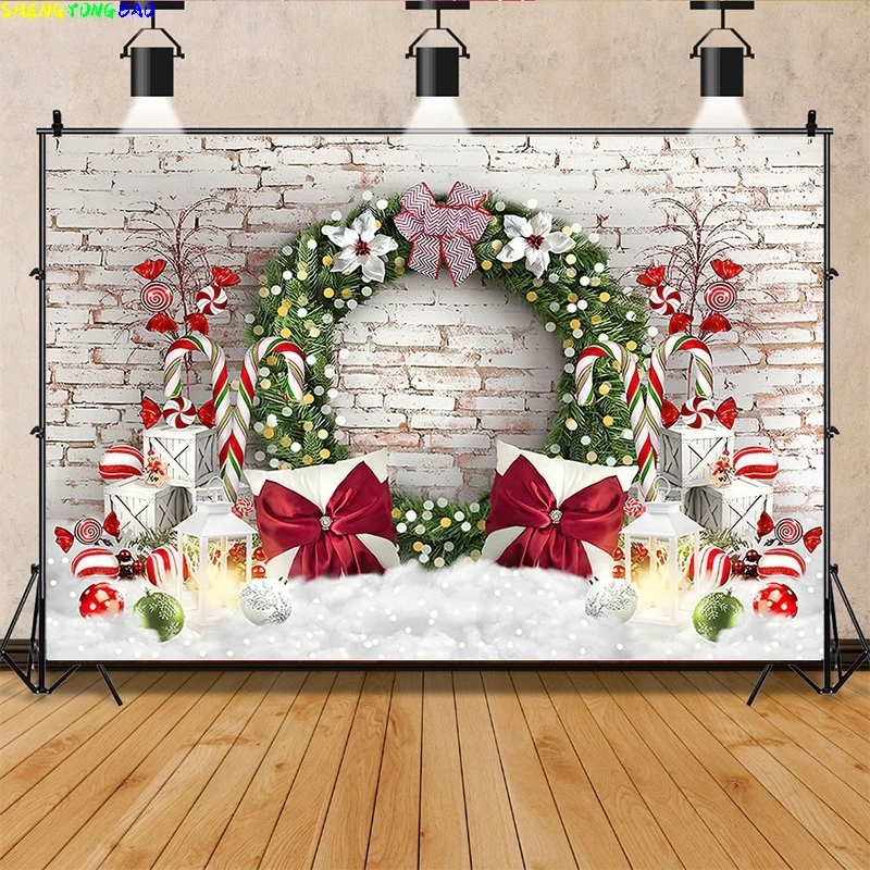 

Vinyl Custom Christmas Tree Window Wreath Gift Photography Backdrop Window Snowman Cinema Pine New Year Background Prop ZZ-10