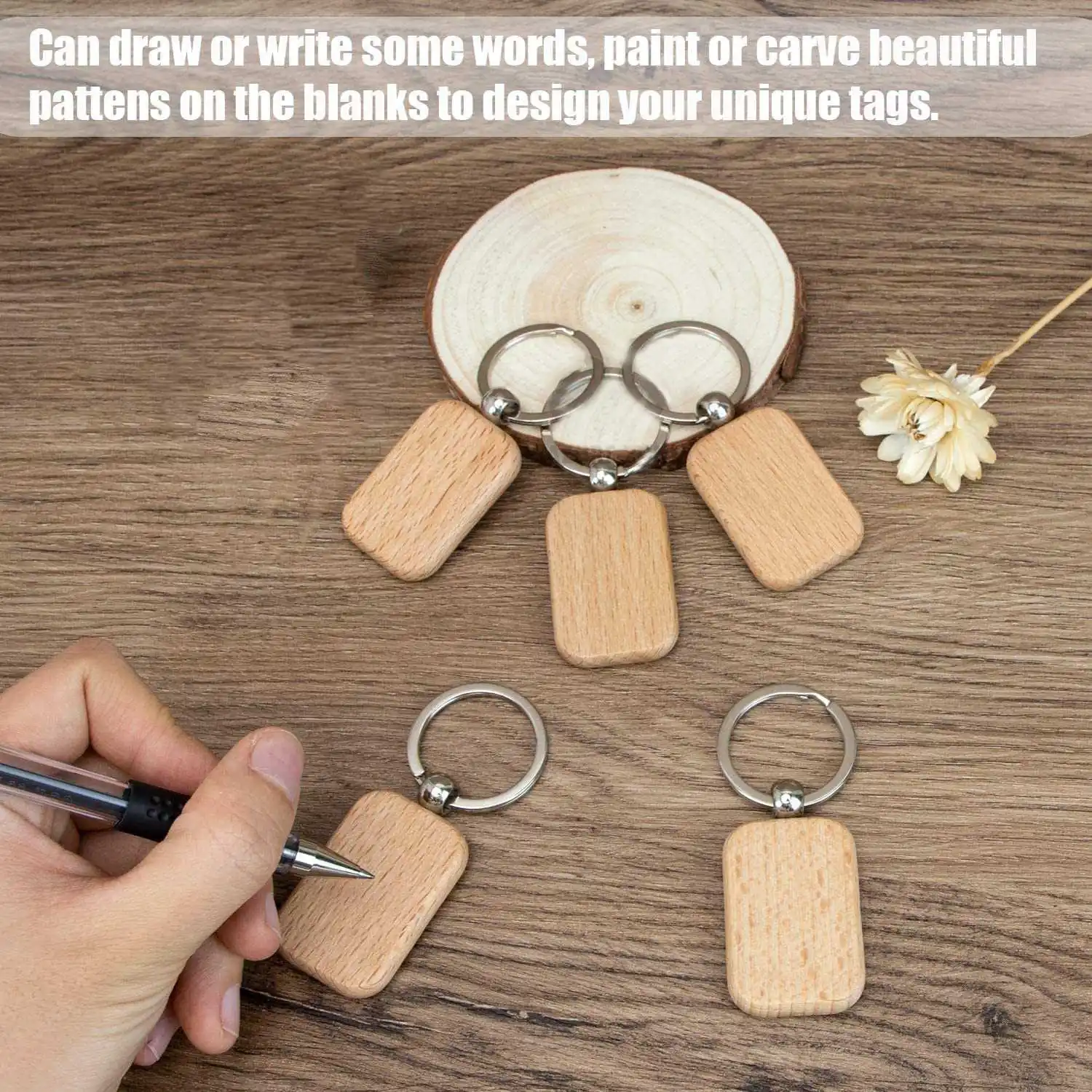 60Pcs Blank Rounded Rectangle Wooden Keychain Diy Wooden Keychain Key Tag Can Be Engraved Diy Gift