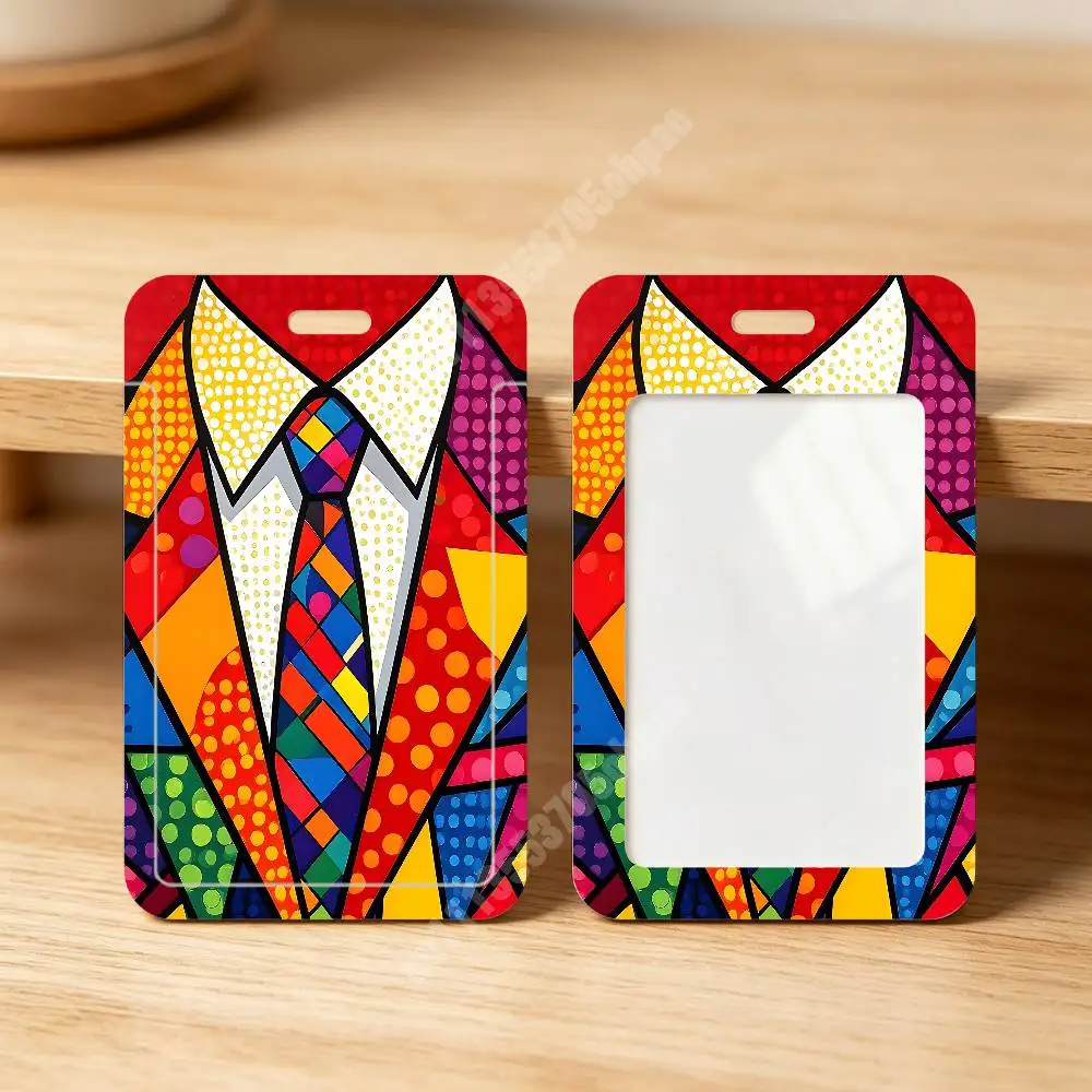 R-Romero Britto-S Style Painting Plastic Card Holder Staff ID Card Clear Transparent Campus Access