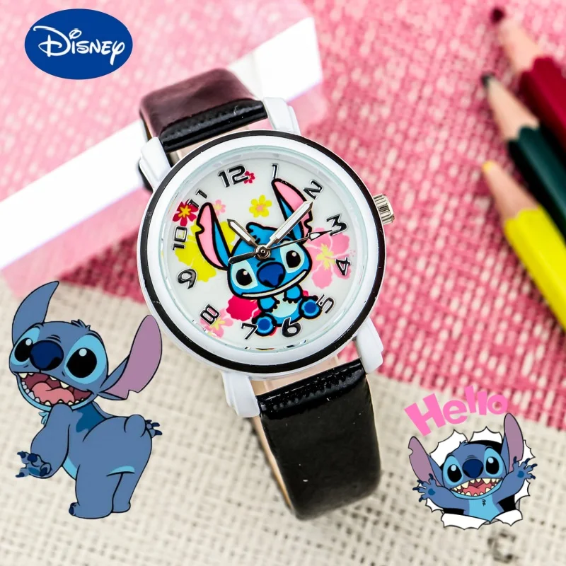 

Disney Stitch Children's Cartoon Watch Kawaii Stitch Anime Figure Leather Quartz Wristband Watch for Boys Girls Kids Gifts Toys