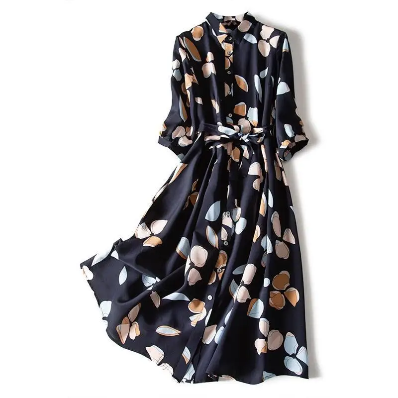 Vestido Csero Estampado para Mujer, Talla 4XL, Otoño Invierno, Falda Línea A, Poliéster, Manga Larga, Cuello en V, Estilo ...