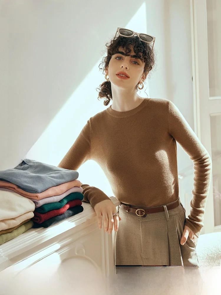 

Женский облегающий вязаный свитер с круглым вырезом, базовый слой, универсальный, осенняя новинка, для офиса и повседневной носки