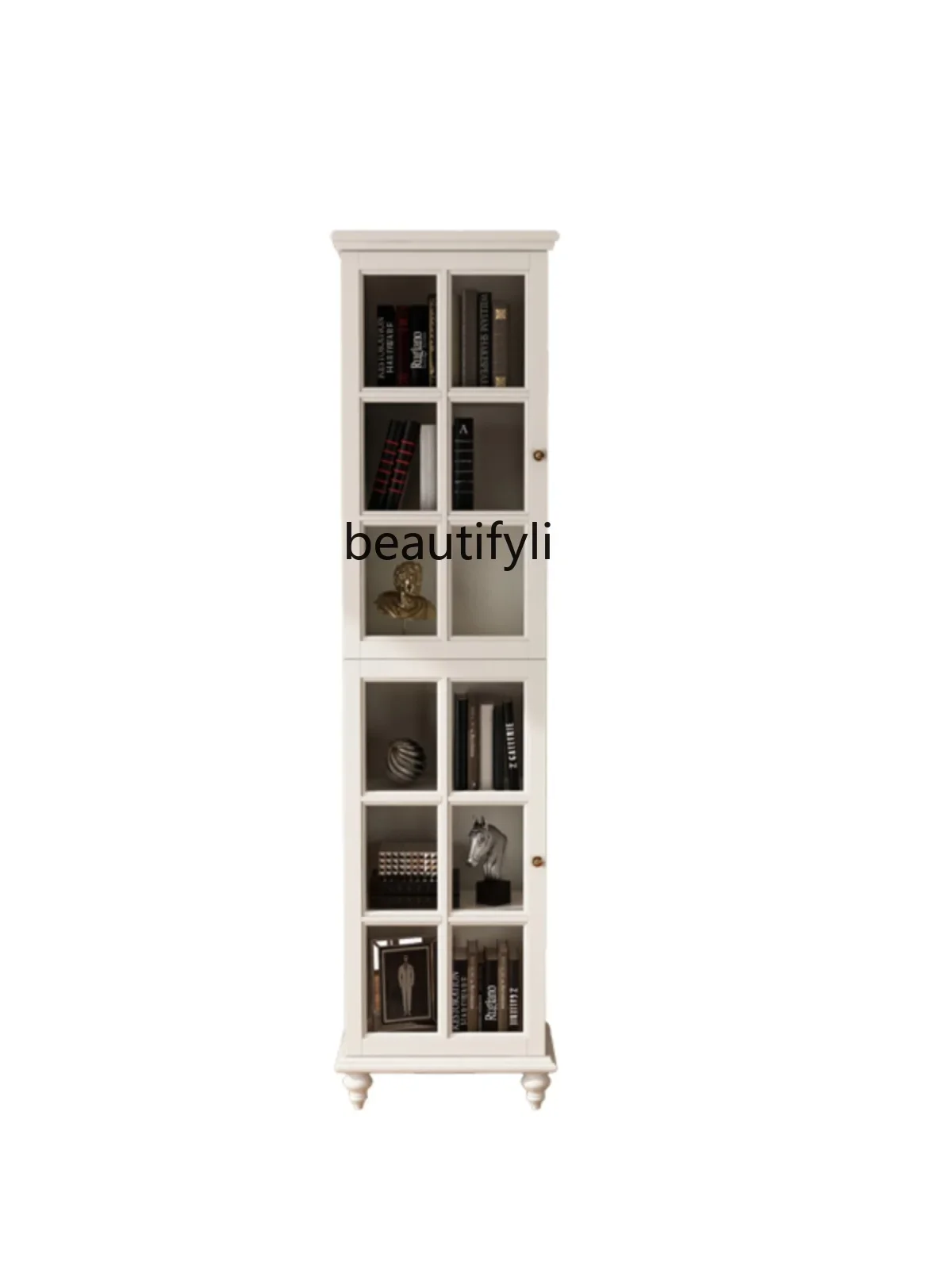 

American-Style Solid Wood Glass Door Corner Bookcase Combination Modern Minimalist Study Storage Cabinet against the Wall