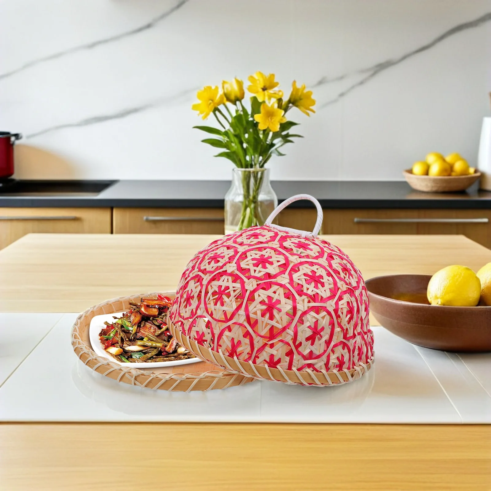 

1 Set Round Rattan Handwoven Bread Basket With Lid Food Cover For Kitchen Picnic Dessert Serving Cake Display Vegetable Storage