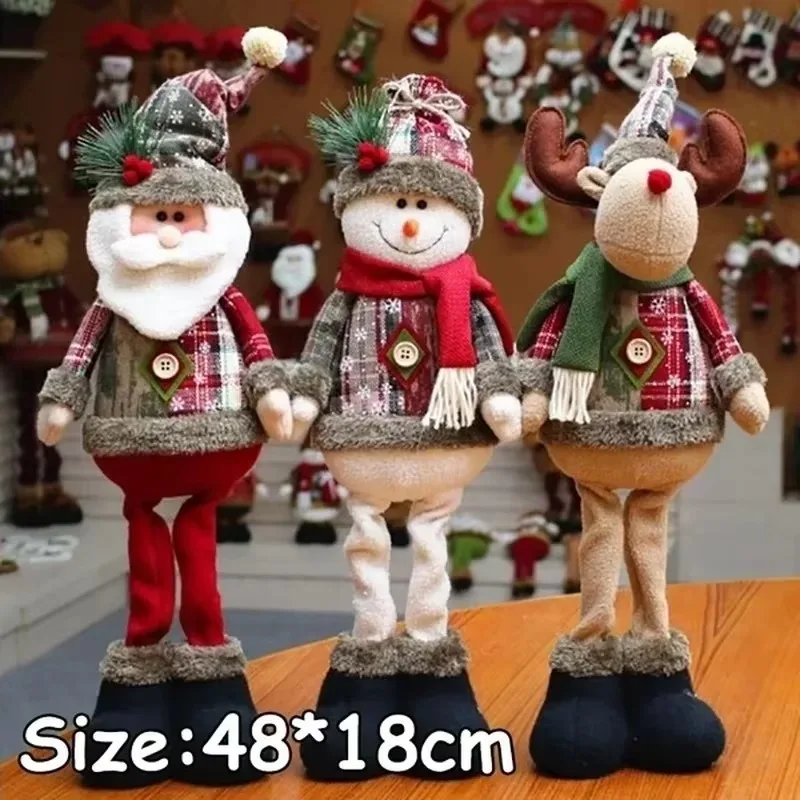 Christmas Ornament Retractable Snowman Reindeer Santa Plaid Standing Home Decor Doll Gift for Kids 2024 New Year Decorations