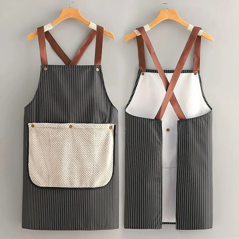Waterproof Kitchen Apron Sleeveless Cross Back Restaurant Uniform with Removable Hand Towel Anti-fouling Cooking Baking Bibs