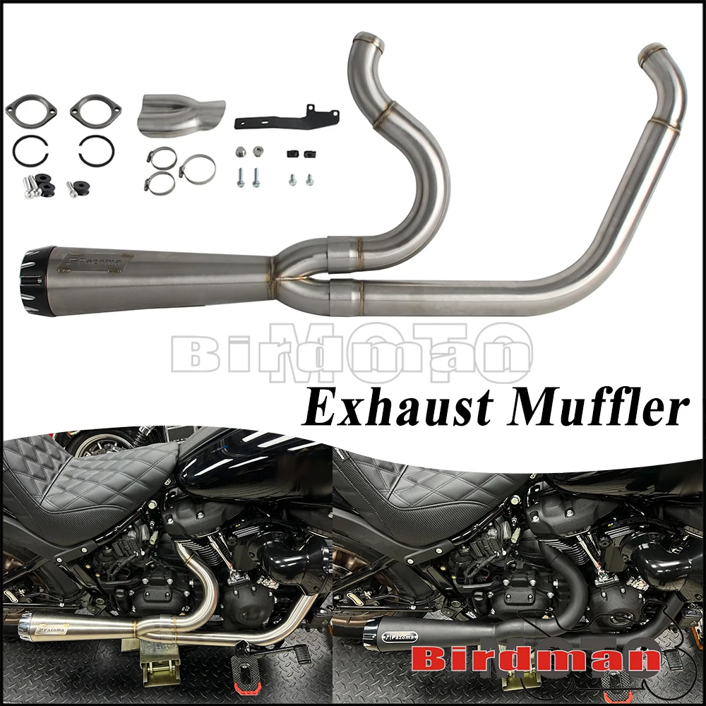 2-Into-1 Full Exhaust System Stepped Head Pipes Muffler Exhaust Pipe for Harley Softail FXLR FXLRS FXBBS FXST FXFB FLSL FLDE 18+
