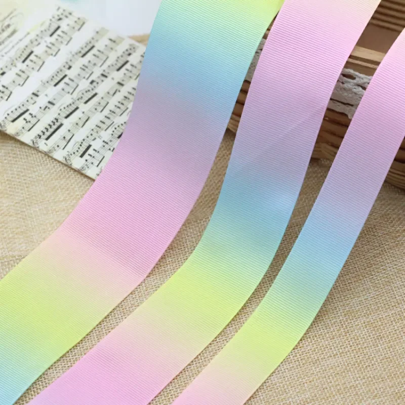 Hot 25mm/38mm/50mm/75mm gradient colors rainbow printed grosgrain ribbon headwear hair bow diy home party decoration tape 1meter