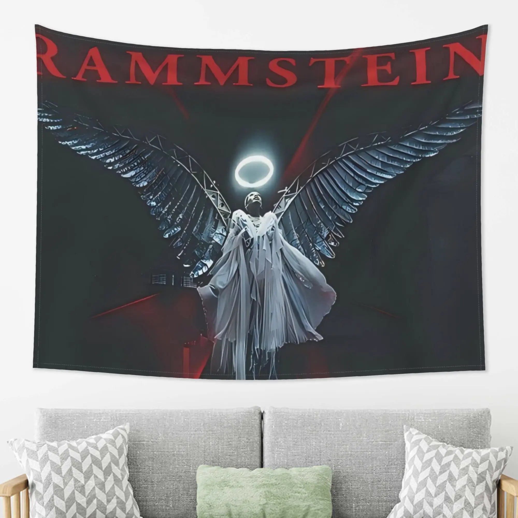 Tapiz Rammstein Angel, decoración de pared con diseño oscuro y dramático, regalo único y moderno para el hogar y el dormitorio