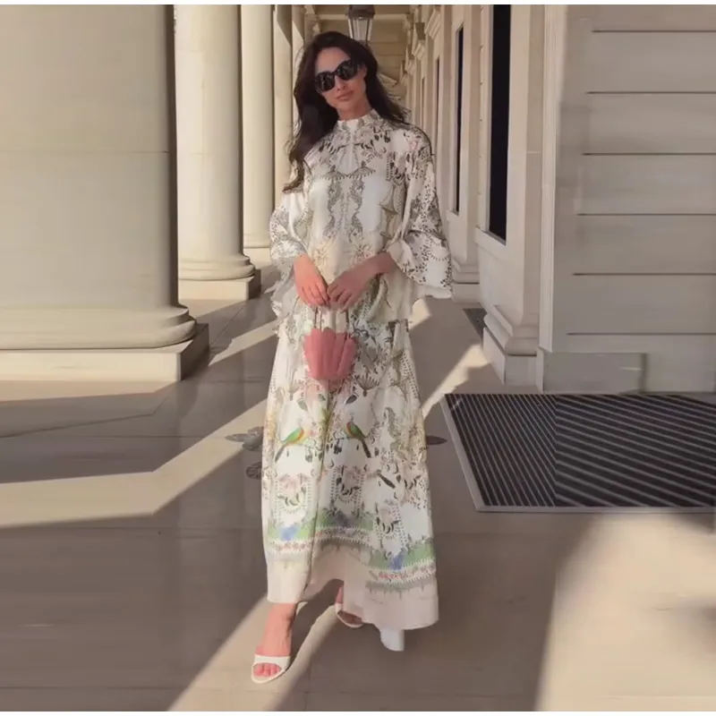 Printed Women's Maxi Dresses O-neck Big Swing Oversized Dress Irregular Hem Dresses Bohemian Female Robes Loose Partywear New