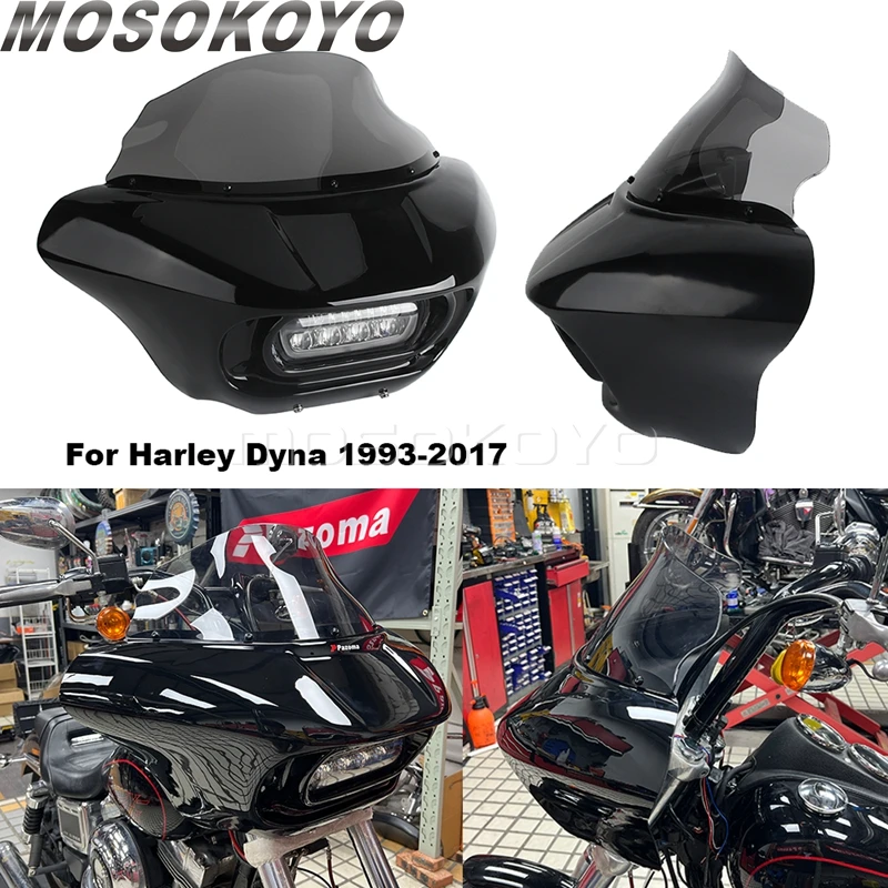 Club Style Outer Shark Fairing Headlight Cowl Cover LED Light Bracket For Harley Dyna 1993-17 Super Glide Custom Fat Bob CVO/SE