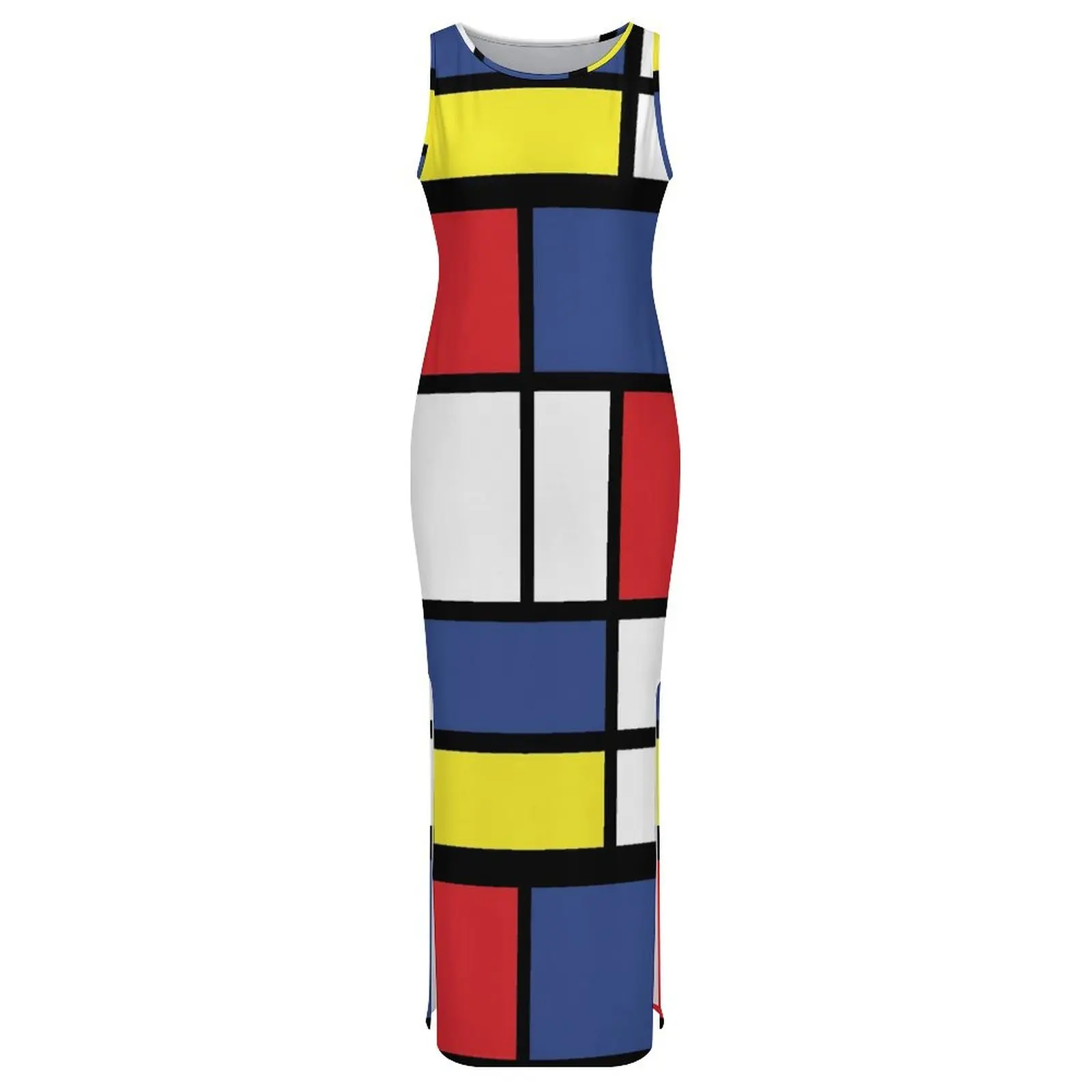 Female Bodycon Dress Stylish Colorblock Maxi Dresses Summer Mondrian Reinterpretation Street Style Design Dress Large Size