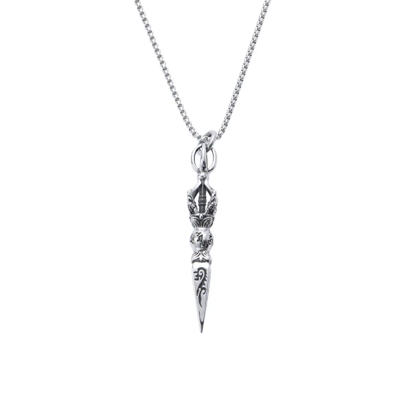 Men Rock Punk Tibetan Buddhist Protection Necklaces Stainless Steel Vajra Patron Saint Amulet Prayer Collar Jewelry Gifts